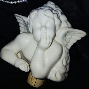 Classic Cream Ceramic Cherub Wall Accent - Decorative Angel Nightlight Spiritual